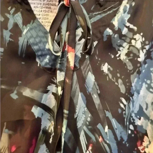 Fred David Top Blue Pattern Tie Neck Balloon Sleeves Size Small EUC - Picture 5 of 6